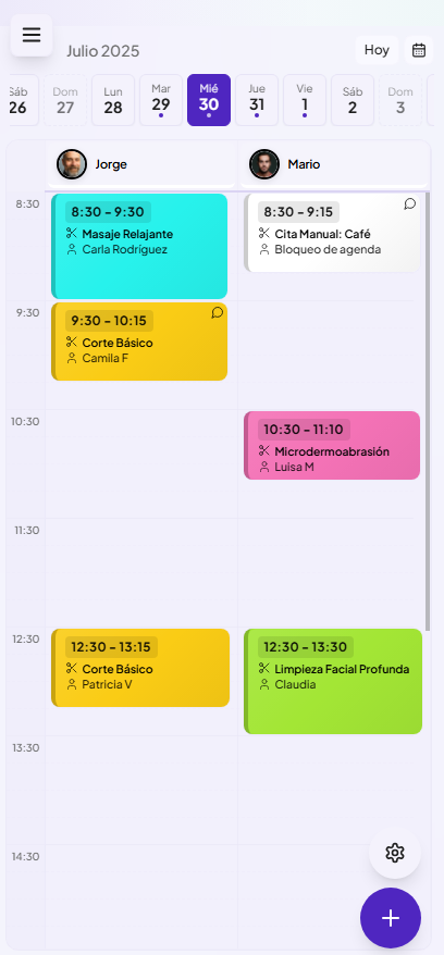 Vista de agenda en móvil