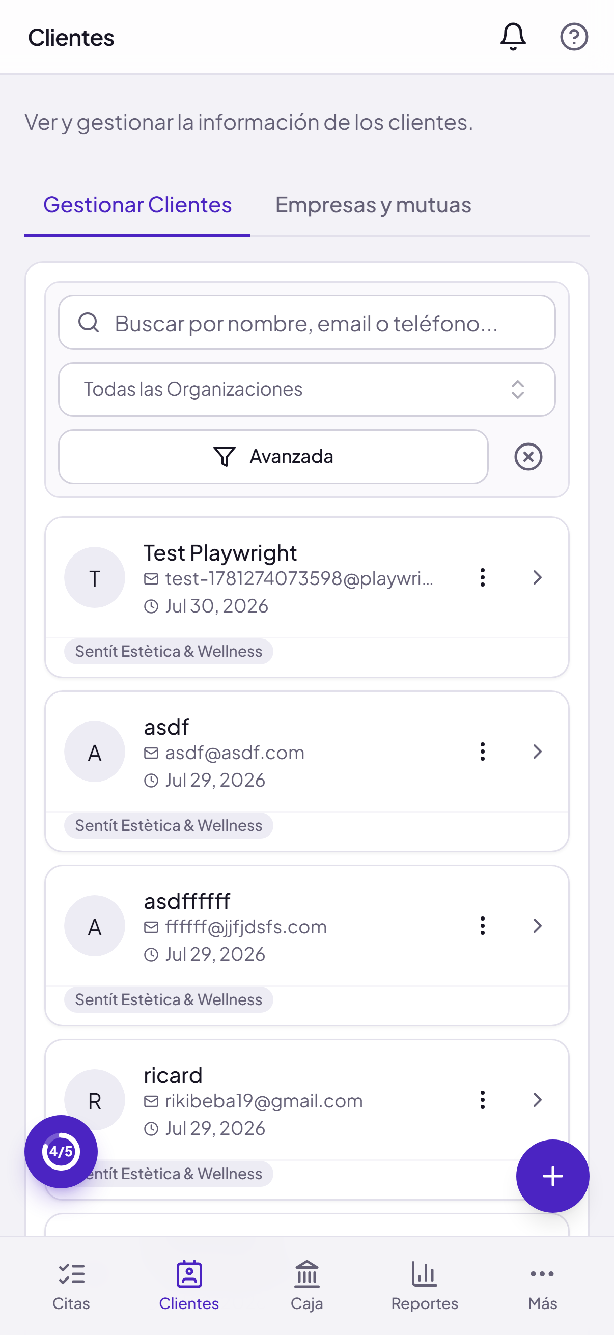 Ficha de Clientes (CRM) - Vista móvil