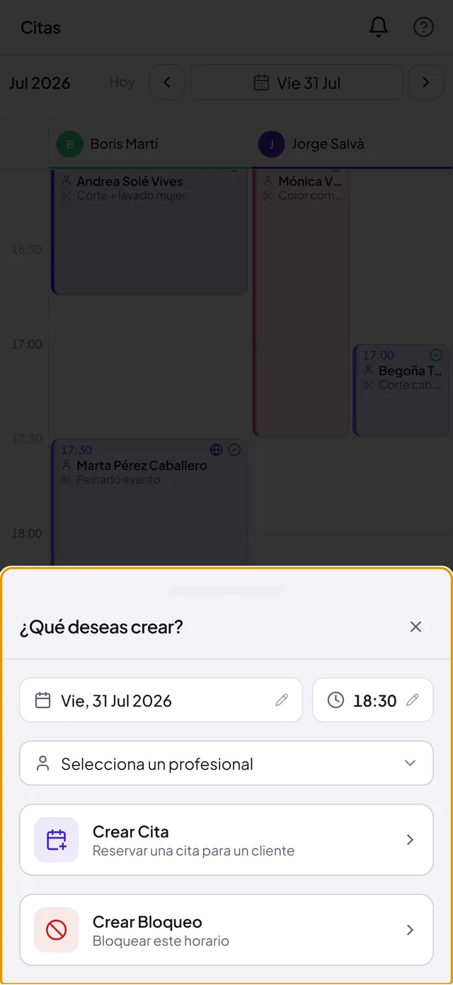 Crear cita en móvil