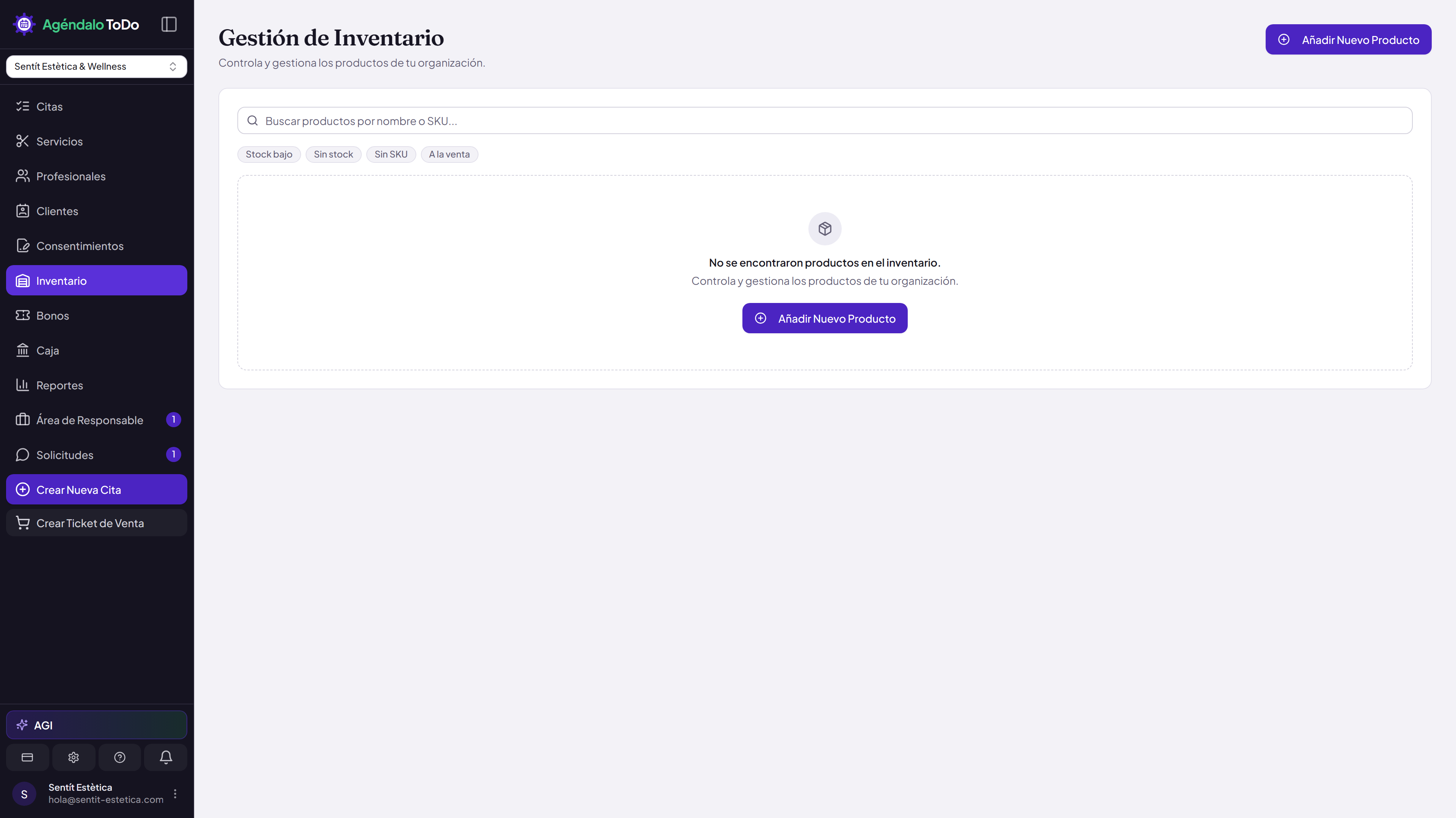 Control de Inventario y Ventas - Vista escritorio