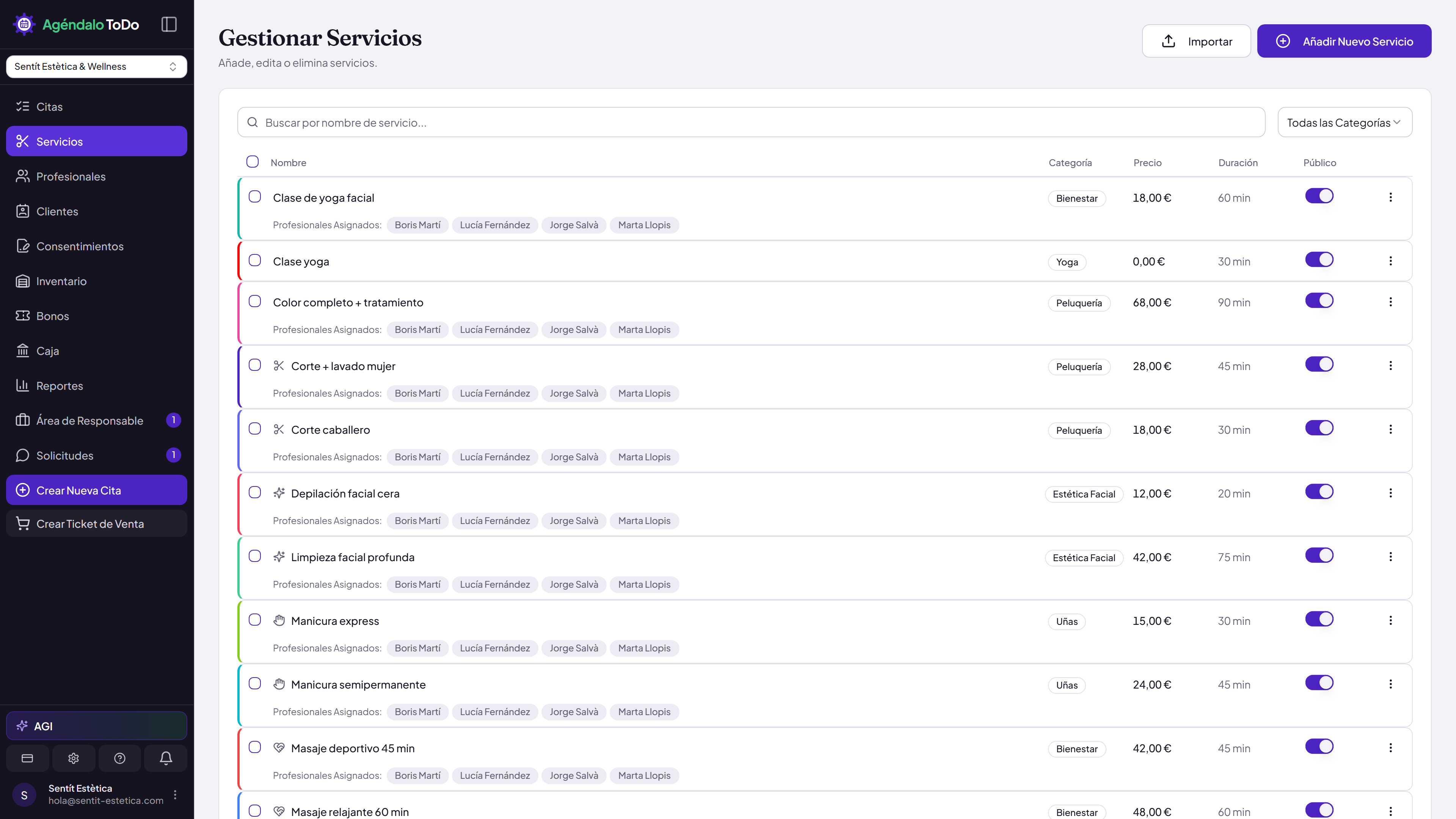 Gestión de Servicios Personalizada - Vista escritorio
