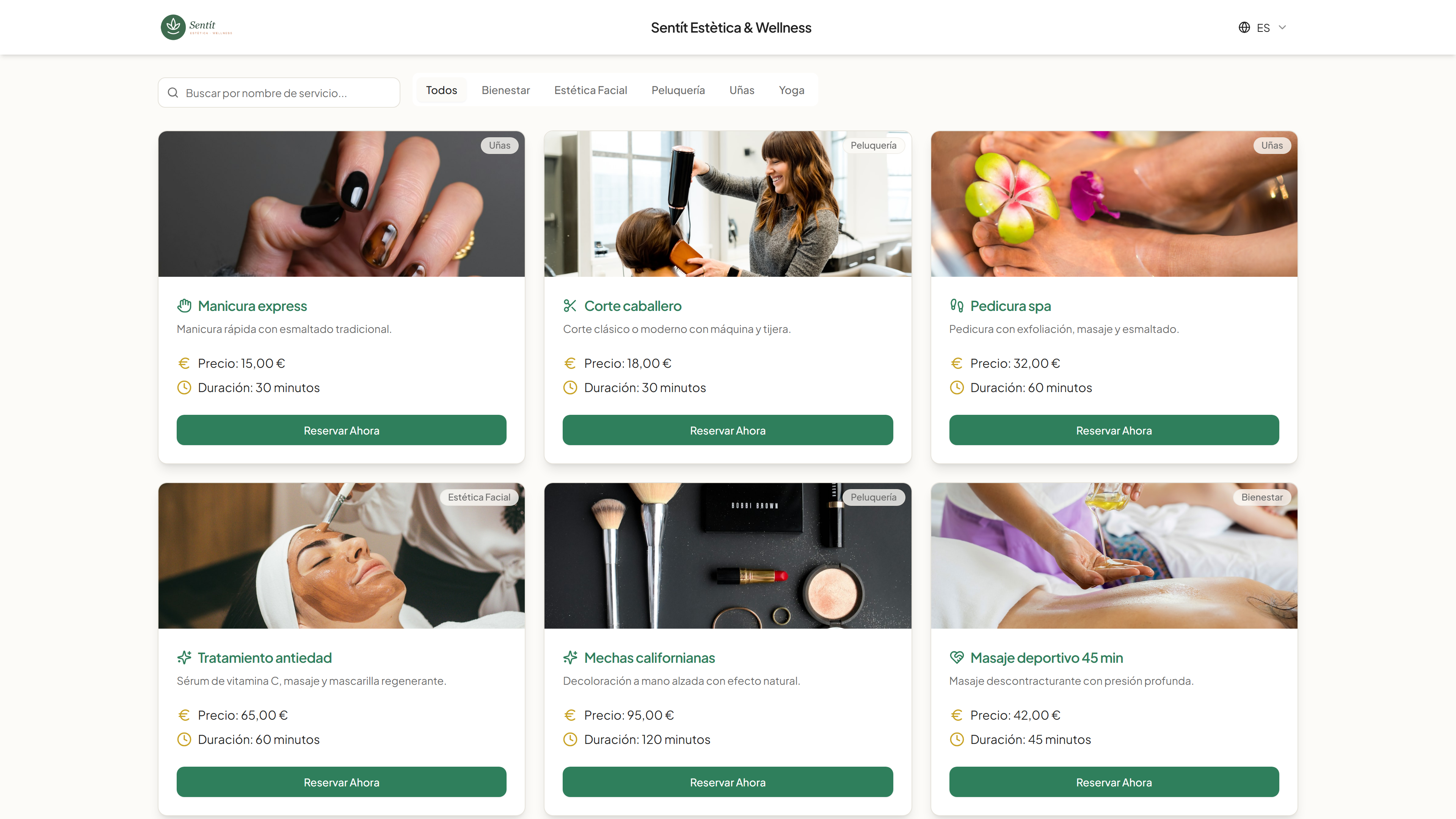 Portal de reservas online: servicios y selección de cita