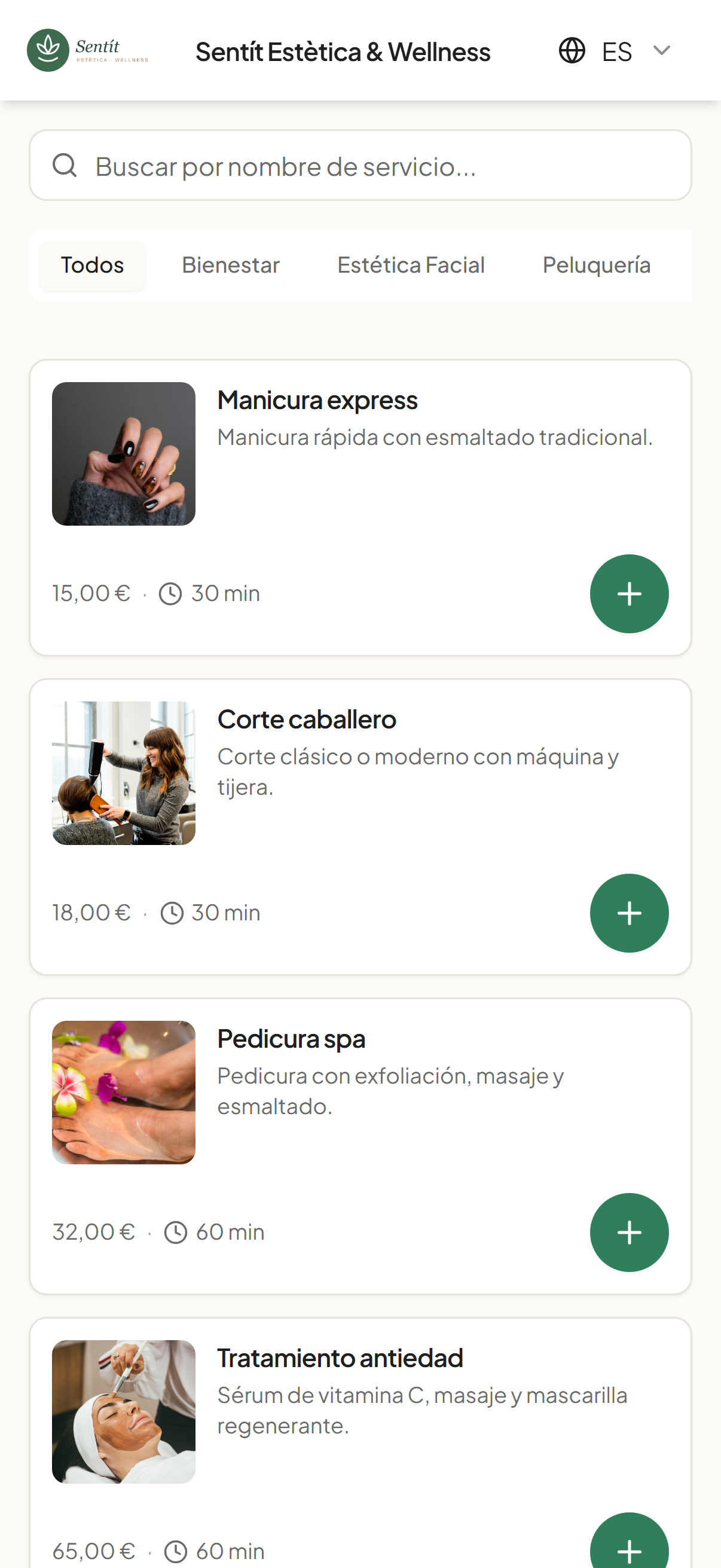 Portal de reservas en móvil