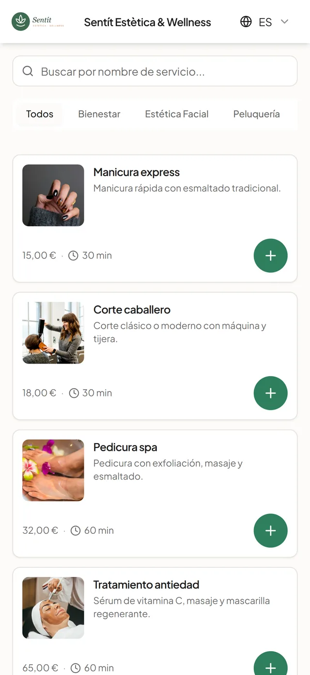 Portal de reservas en móvil