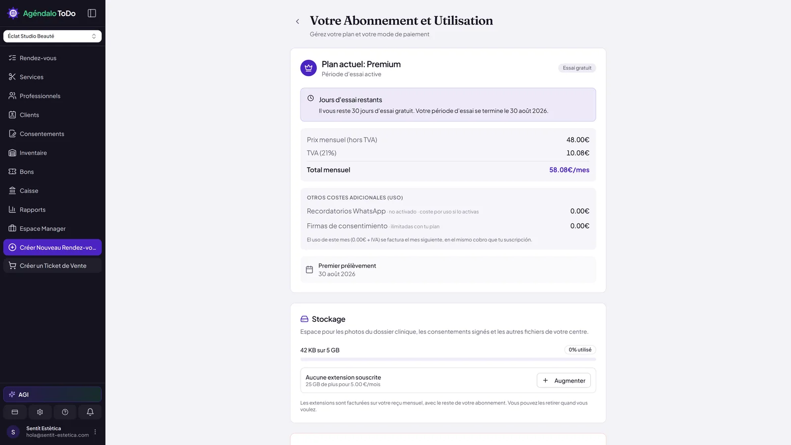 Pantalla Tu Suscripción y Uso con la suscripción activa: transparencia de precios real